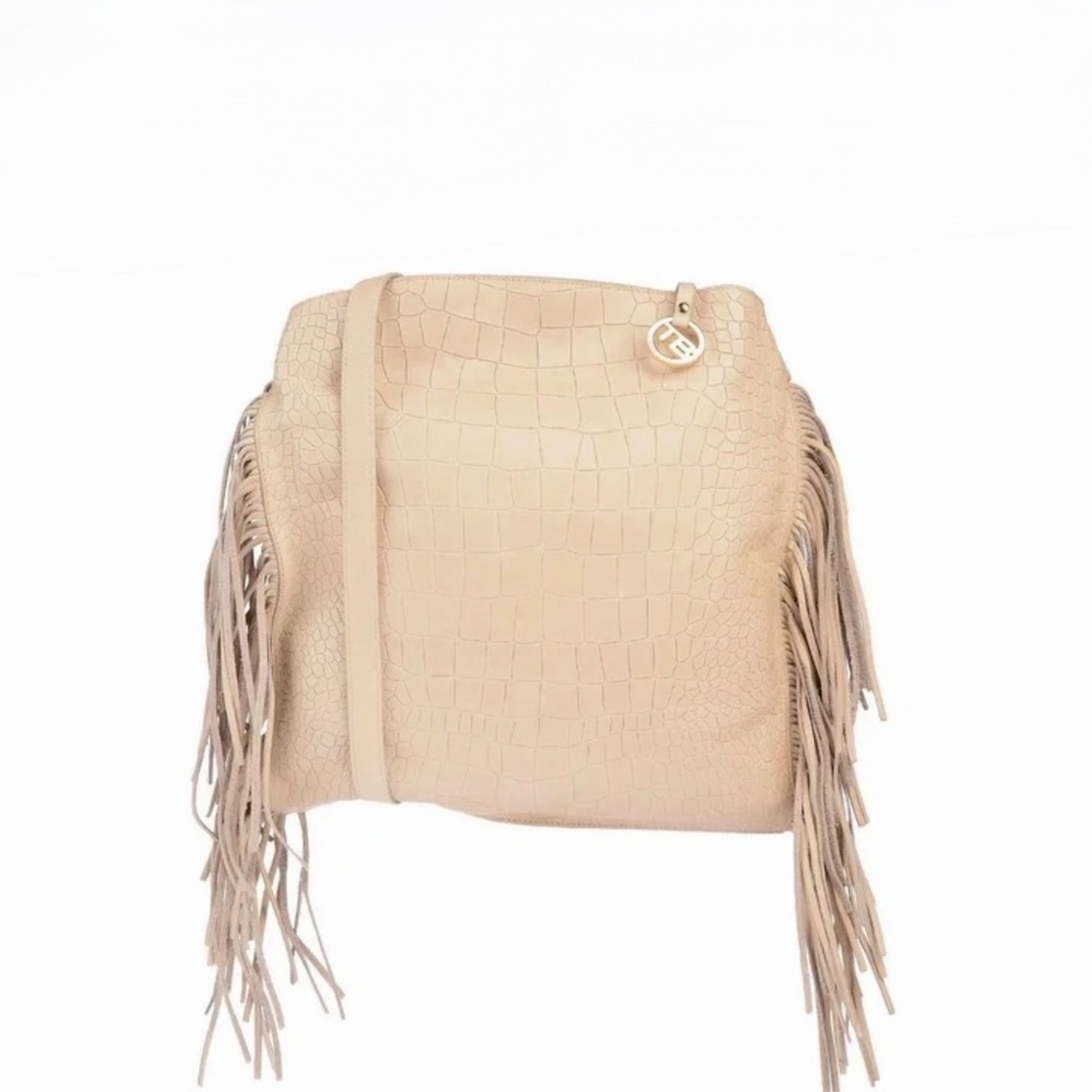 Tosca Blu Leather Embossed Fringe Cross-body Bag